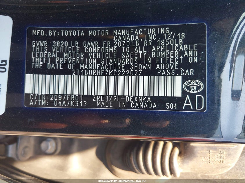 2019 TOYOTA COROLLA LE - 2T1BURHE7KC222027