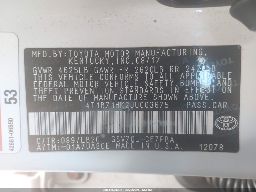 2018 TOYOTA CAMRY XSE V6 - 4T1BZ1HK2JU003675