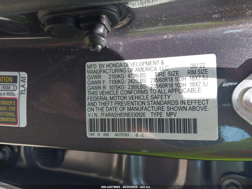 2022 HONDA CR-V AWD EX-L - 7FARW2H83NE030926