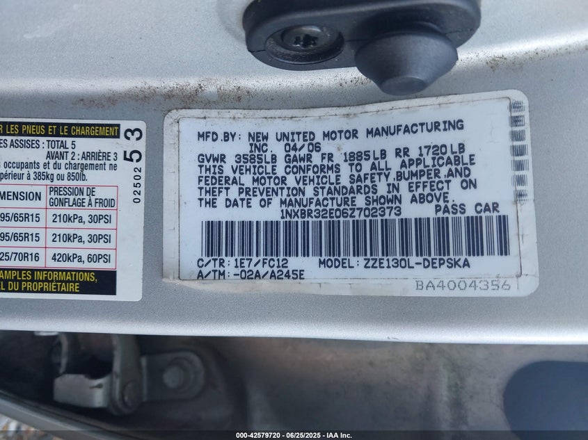 2006 Toyota Corolla S VIN: 1NXBR32E06Z702373 Lot: 42579720