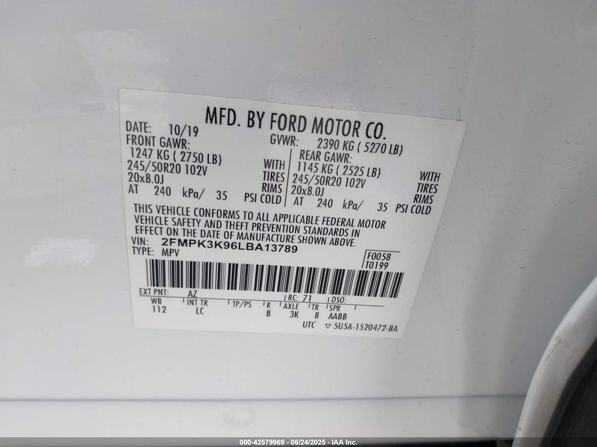 2020 FORD EDGE TITANIUM - 2FMPK3K96LBA13789