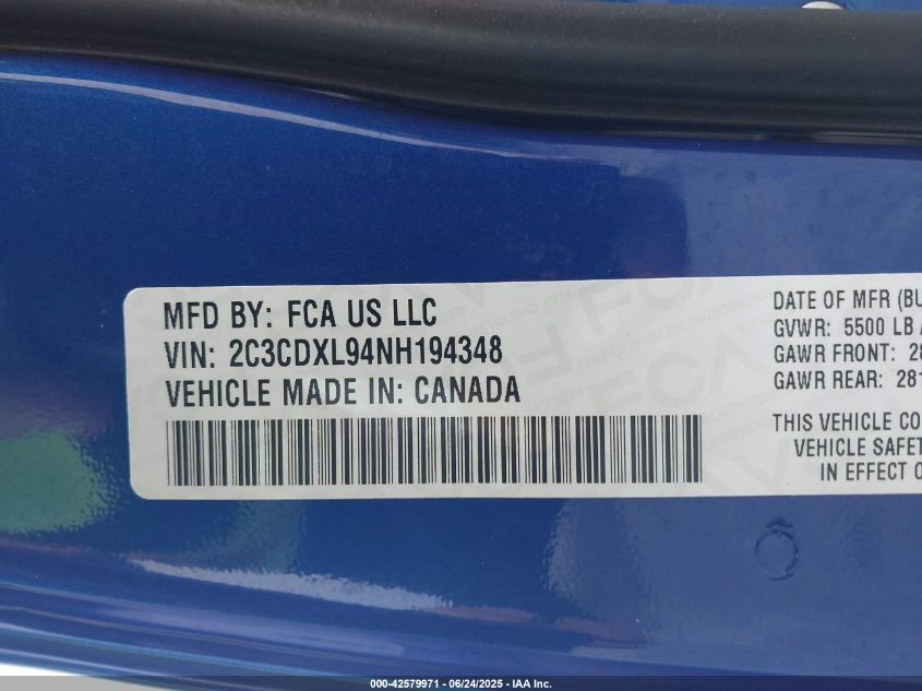 2022 Dodge Charger - 2C3CDXL94NH194348