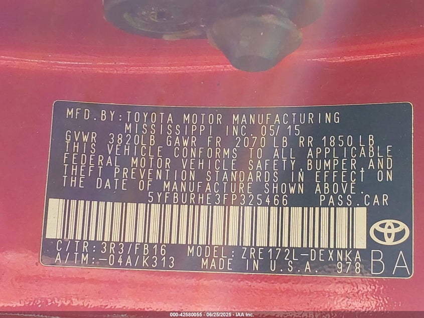 2015 TOYOTA COROLLA LE PLUS - 5YFBURHE3FP325466