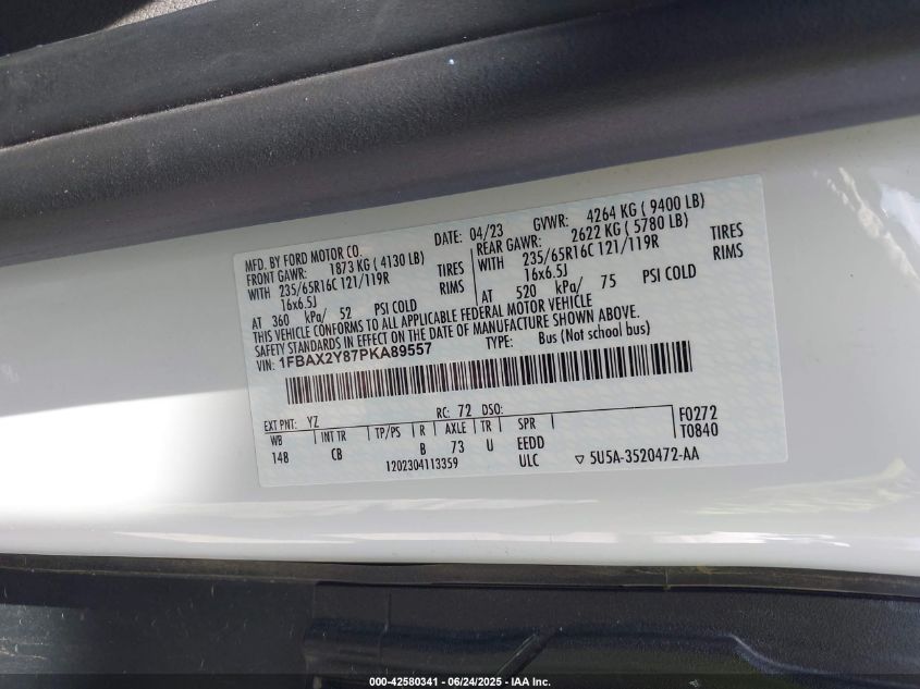 2023 Ford Transit-350 Passenger Van Xlt VIN: 1FBAX2Y87PKA89557 Lot: 42580341