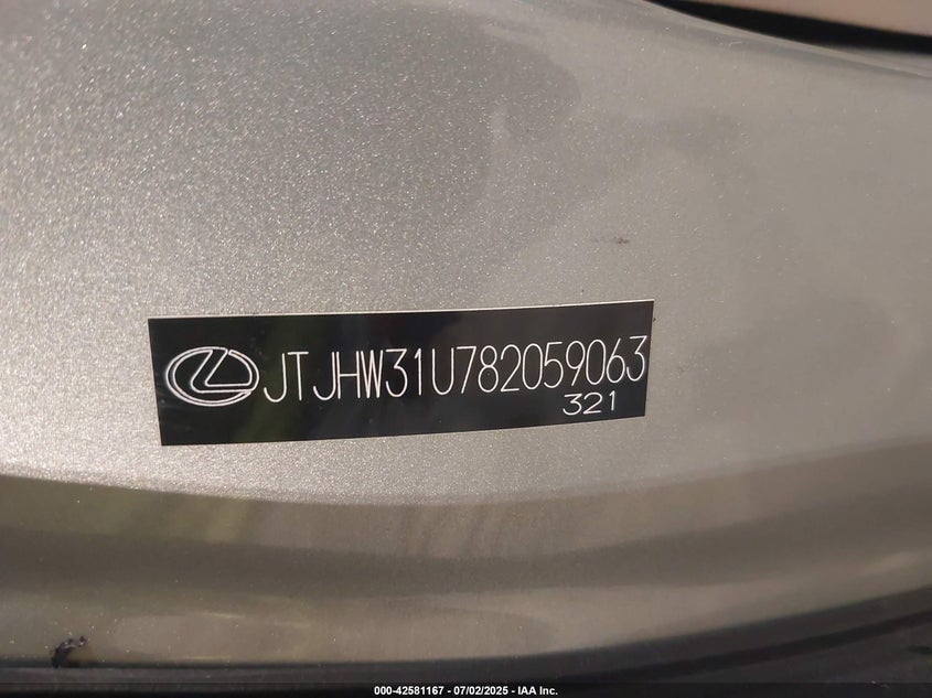 2008 LEXUS RX 400H VIN: JTJHW31U782059063