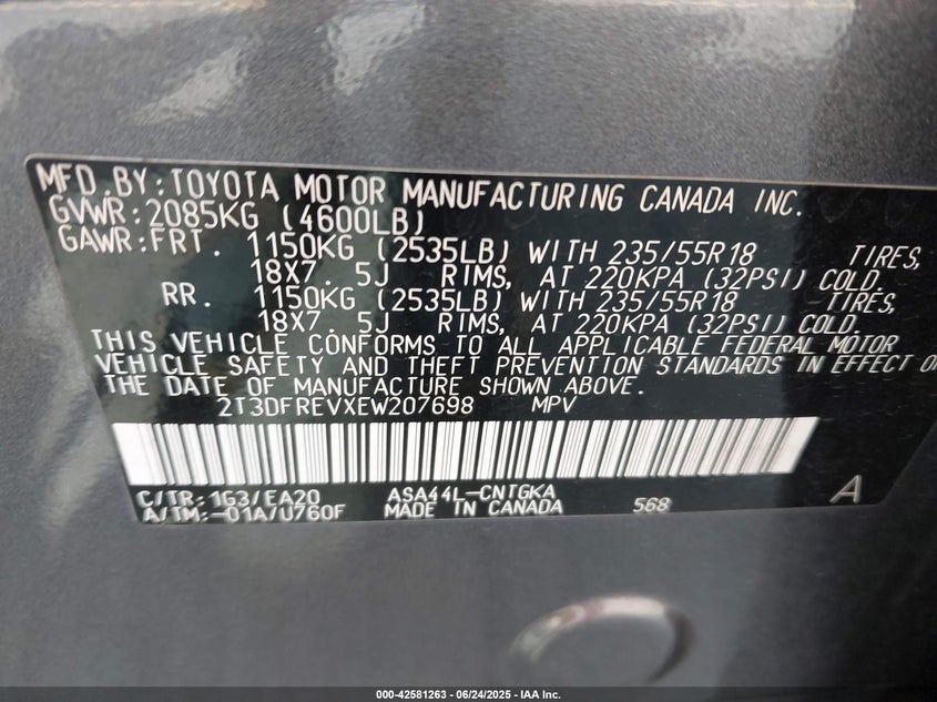 2014 TOYOTA RAV4 LIMITED - 2T3DFREVXEW207698