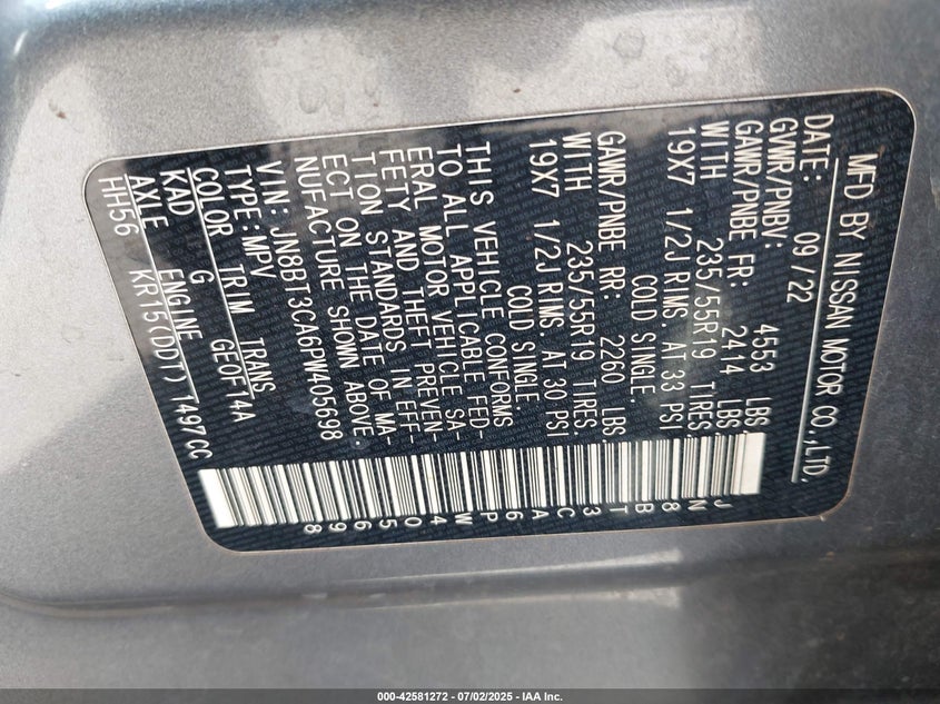 VIN JN8BT3CA6PW405698 2023 NISSAN ROGUE SL FWD