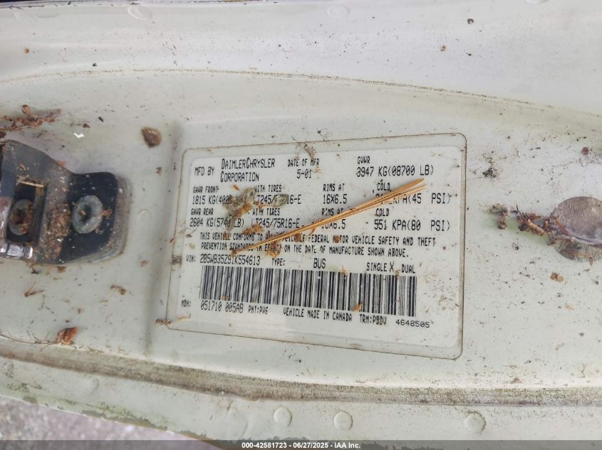 2001 Dodge Ram Wagon 3500 VIN: 2B5WB35Z91K554613 Lot: 42581723