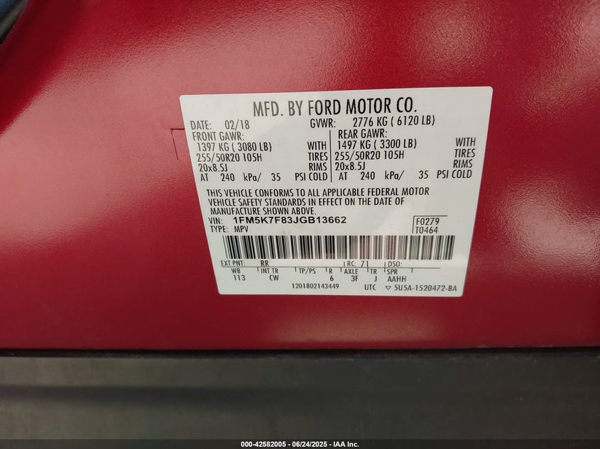1FM5K7F83JGB13662 2018 FORD EXPLORER photo no. 9