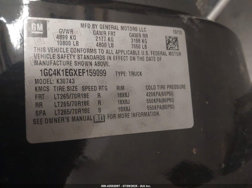 2014 Chevrolet Silverado 3500Hd Ltz VIN: 1GC4K1EGXEF159099 Lot: 42582097