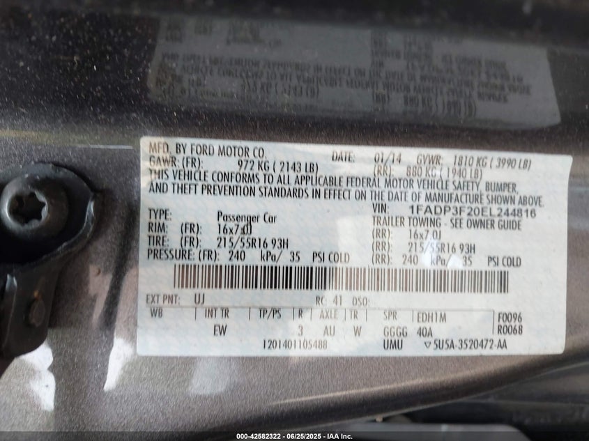 2014 FORD FOCUS SE - 1FADP3F20EL244816