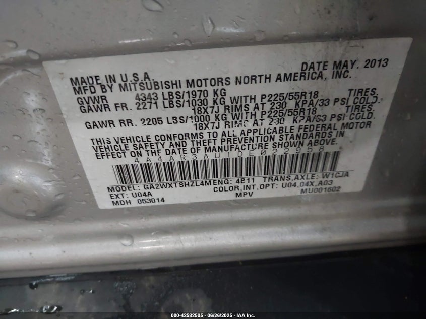 2013 MITSUBISHI OUTLANDER SPORT ES - 4A4AR3AU1DE022958