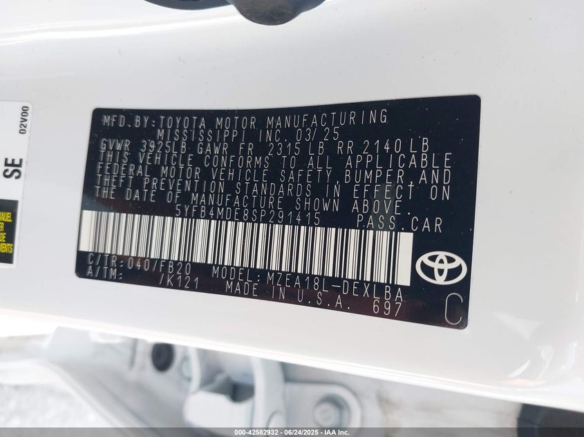 2025 TOYOTA COROLLA LE - 5YFB4MDE8SP291415