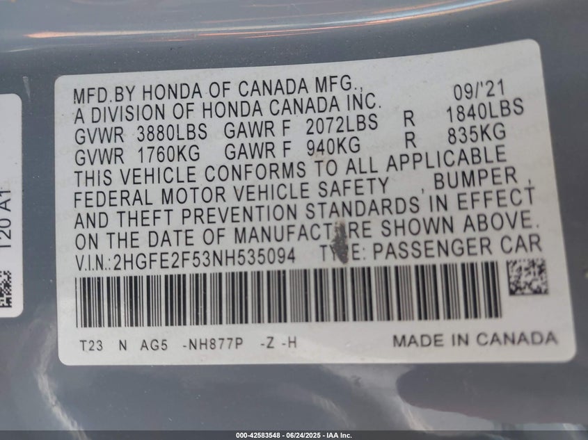 2022 HONDA CIVIC SPORT - 2HGFE2F53NH535094