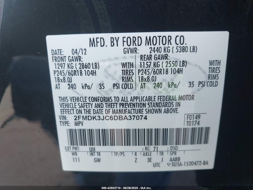 2013 FORD EDGE SEL - 2FMDK3JC6DBA37074