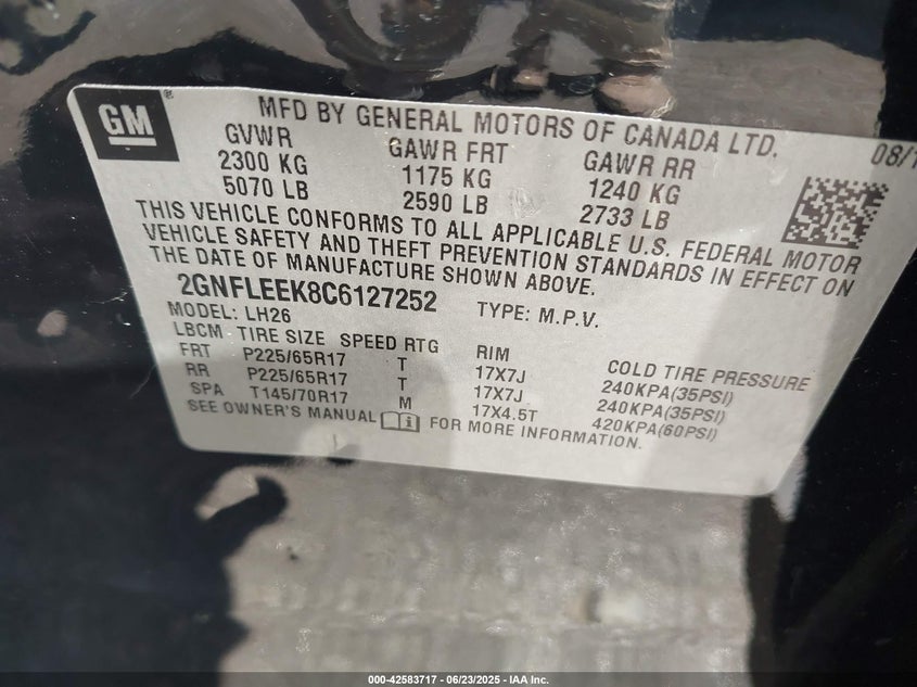 2012 CHEVROLET EQUINOX VIN: 2GNFLEEK8C6127252