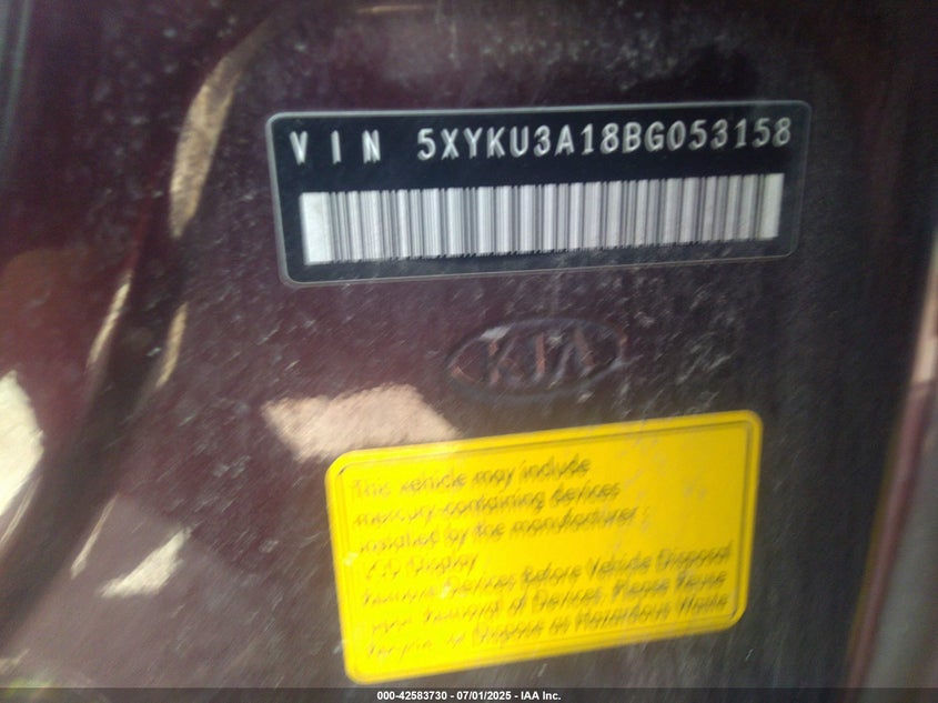 2011 Kia Sorento Ex VIN: 5XYKU3A18BG053158 Lot: 42583730