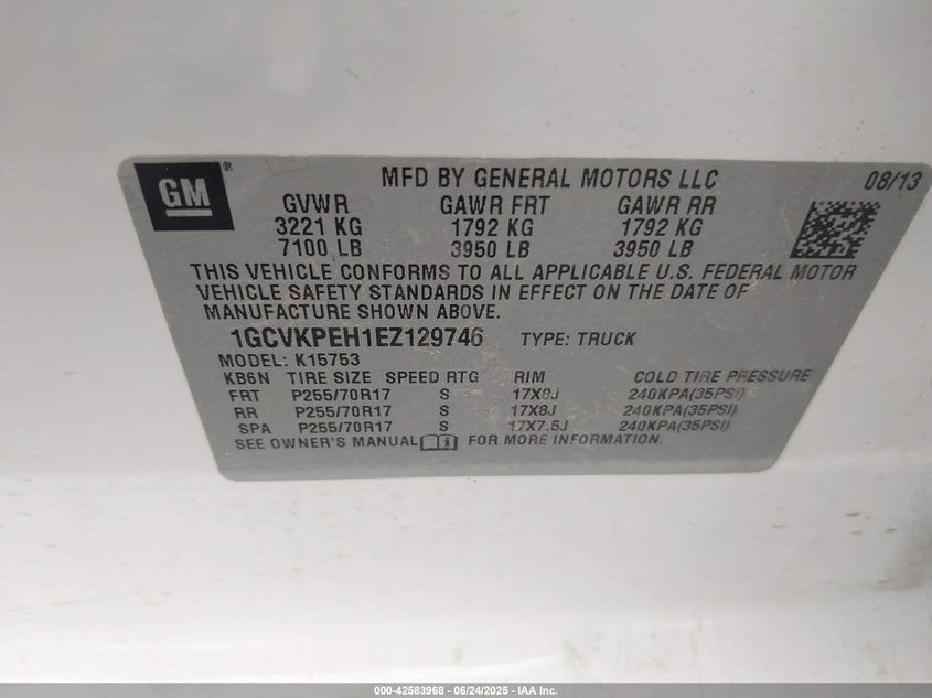 2014 Chevrolet Silverado 1500 Work Truck 1Wt VIN: 1GCVKPEH1EZ129746 Lot: 42583968