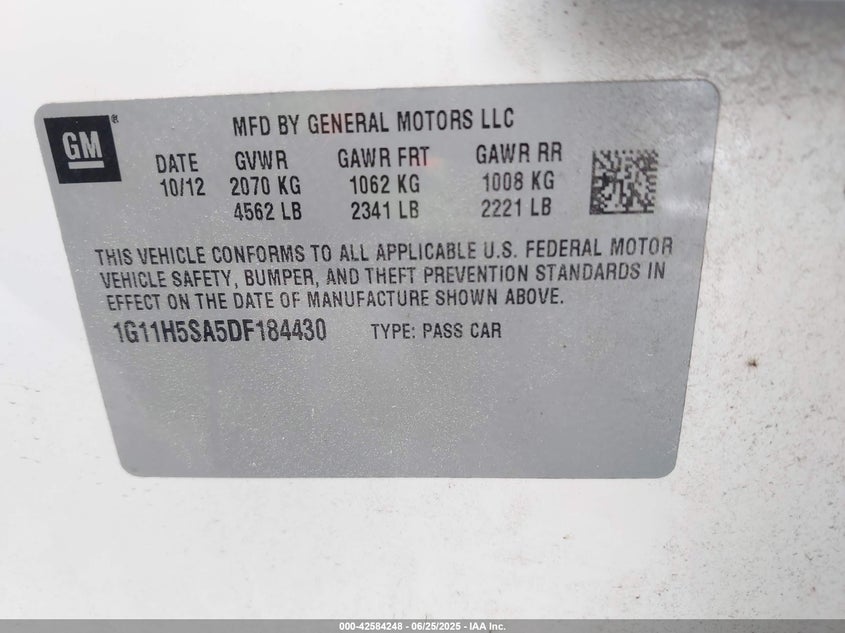 2013 CHEVROLET MALIBU 1LZ - 1G11H5SA5DF184430