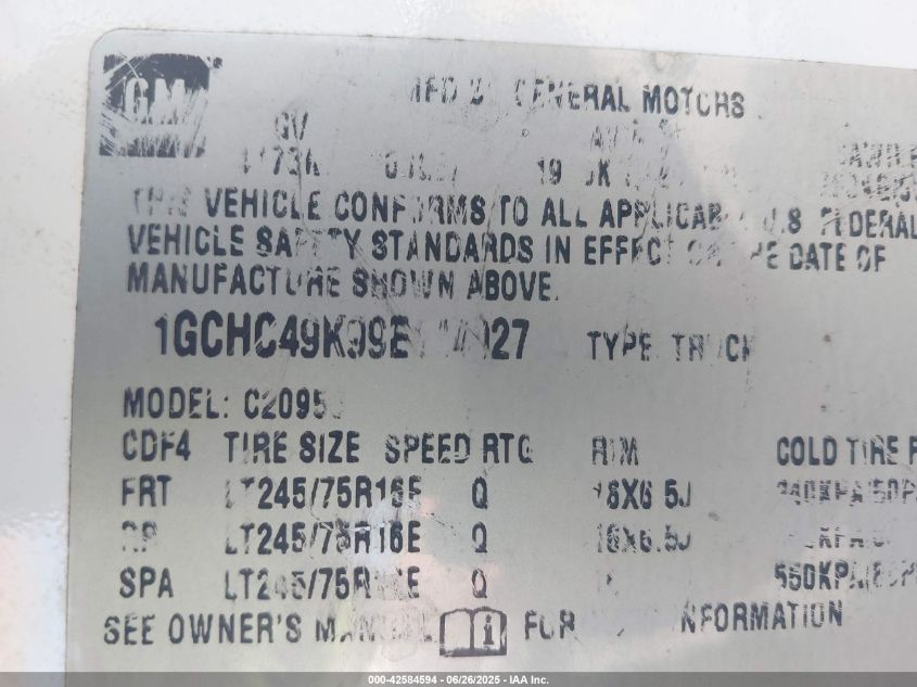 2009 Chevrolet Silverado 2500Hd Work Truck VIN: 1GCHC49K99E144927 Lot: 42584594