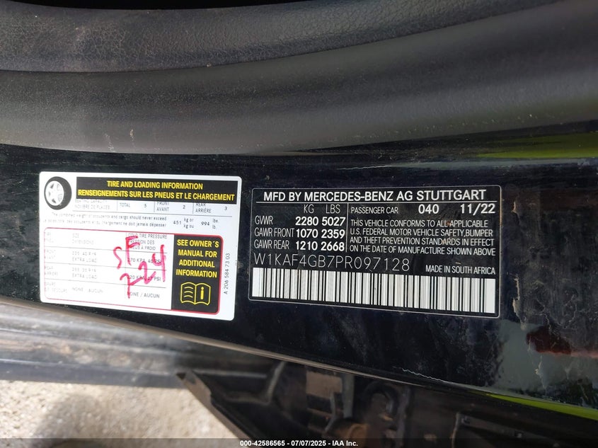 VIN W1KAF4GB7PR097128 2023 MERCEDES-BENZ C 300 SEDAN