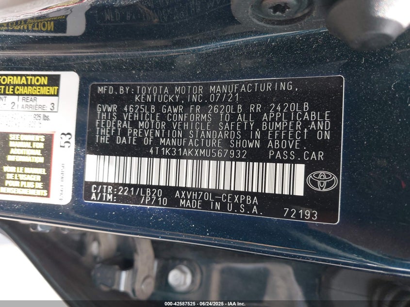 2021 TOYOTA CAMRY XSE HYBRID - 4T1K31AKXMU567932