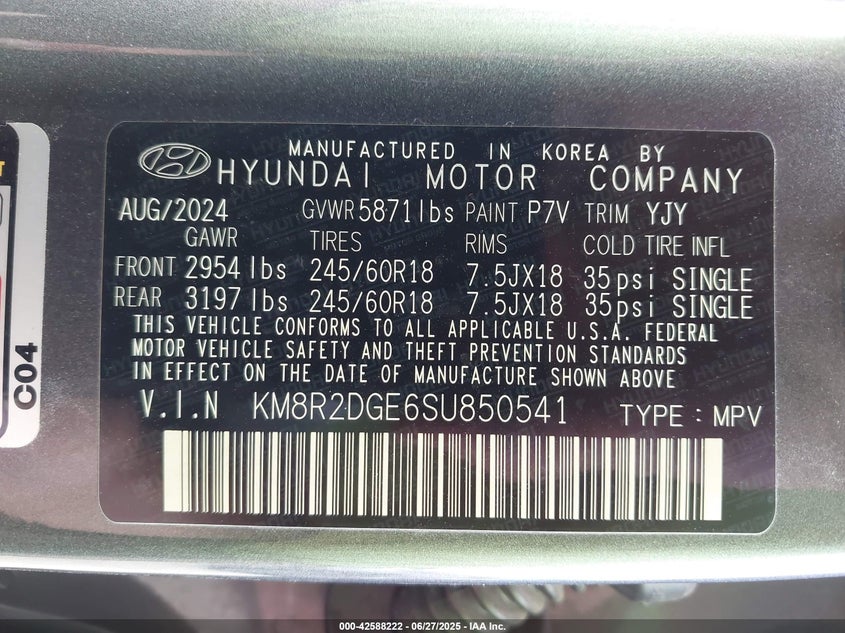 2025 HYUNDAI PALISADE SEL - KM8R2DGE6SU850541