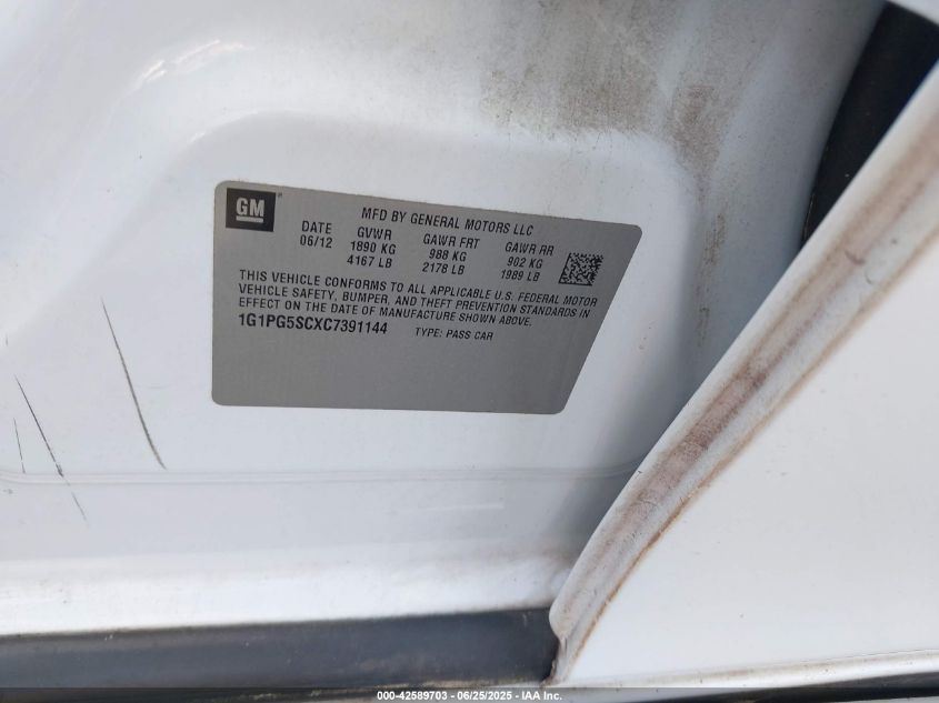 2012 Chevrolet Cruze 2Lt VIN: 1G1PG5SCXC7391144 Lot: 42589703
