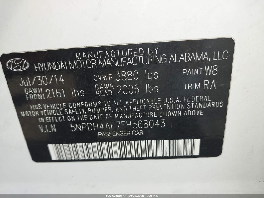 2015 HYUNDAI ELANTRA SE - 5NPDH4AE7FH568043