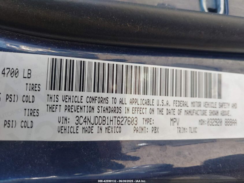 2017 Jeep Compass Trailhawk VIN: 3C4NJDDB1HT627603 Lot: 42590132