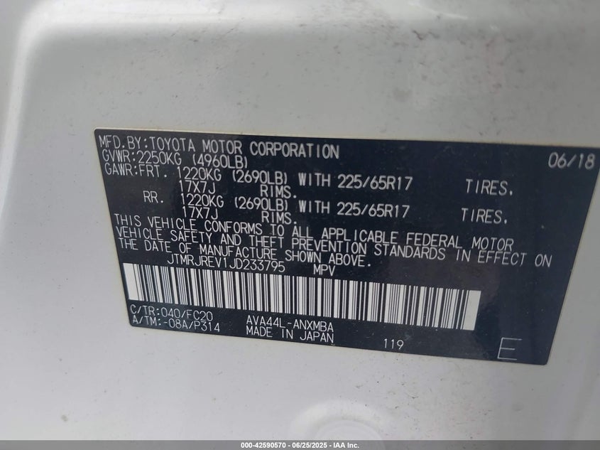 2018 TOYOTA RAV4 HYBRID LE - JTMRJREV1JD233795