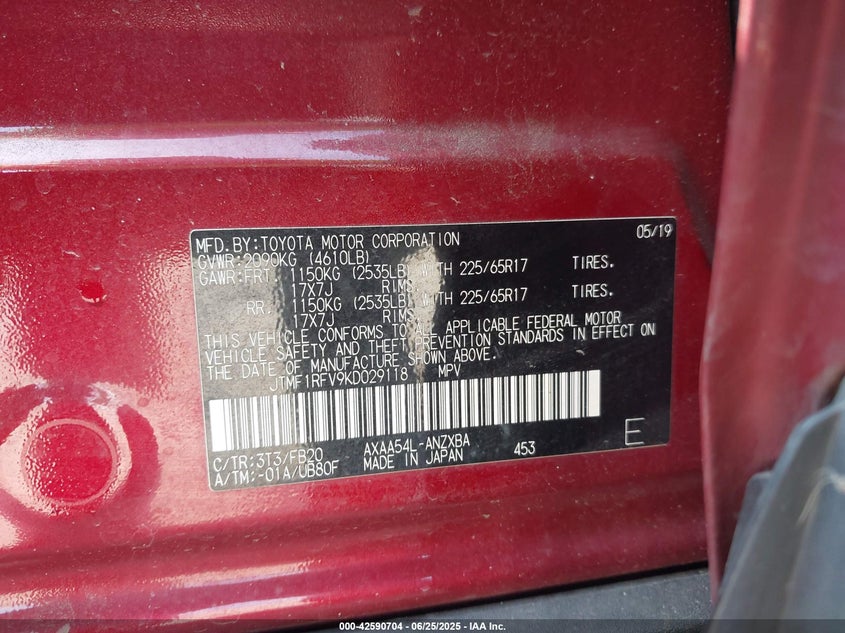 2019 TOYOTA RAV4 LE - JTMF1RFV9KD029118