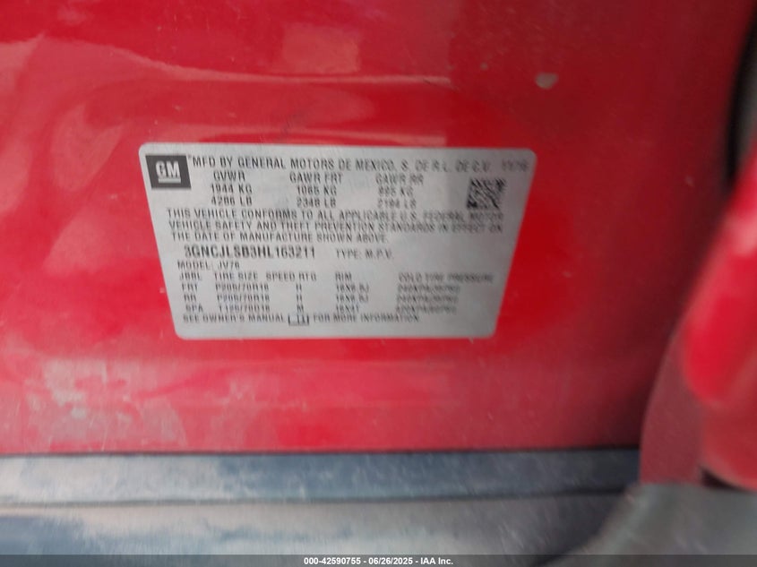 2017 CHEVROLET TRAX LT - 3GNCJLSB3HL163211