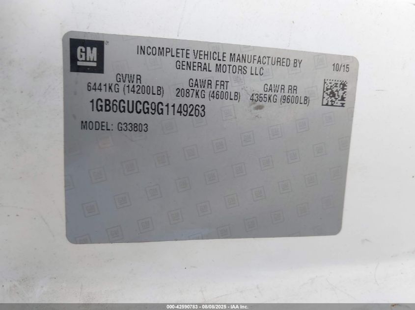 2016 Chevrolet Express Cutaway 4500 VIN: 1GB6GUCG9G1149263 Lot: 42590783