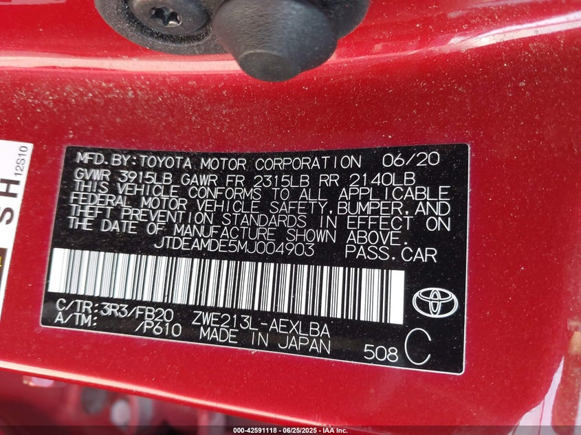 2021 TOYOTA COROLLA HYBRID LE - JTDEAMDE5MJ004903