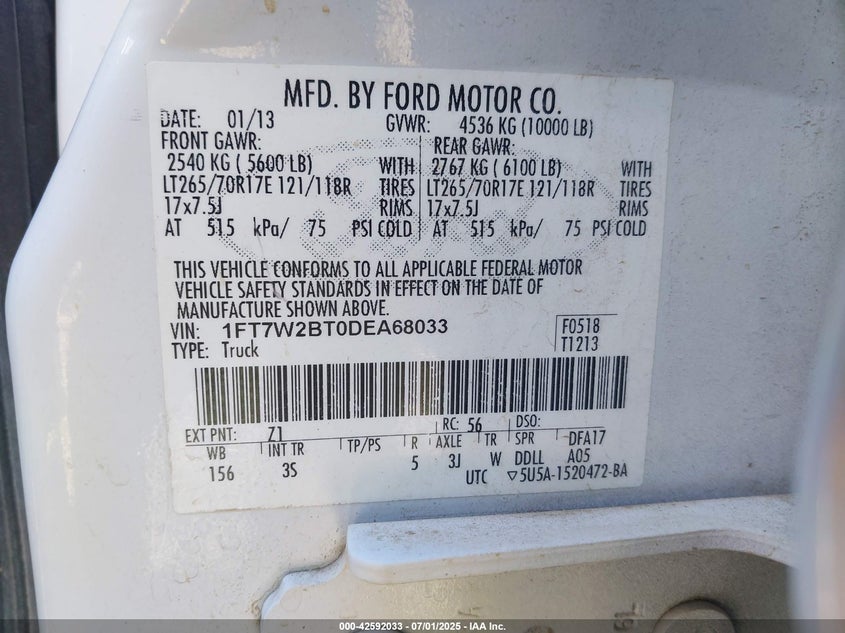 2013 FORD F-250 XLT - 1FT7W2BT0DEA68033