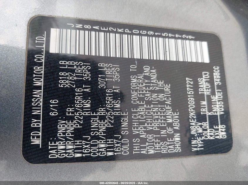 2016 NISSAN QUEST SV - JN8AE2KP0G9157727