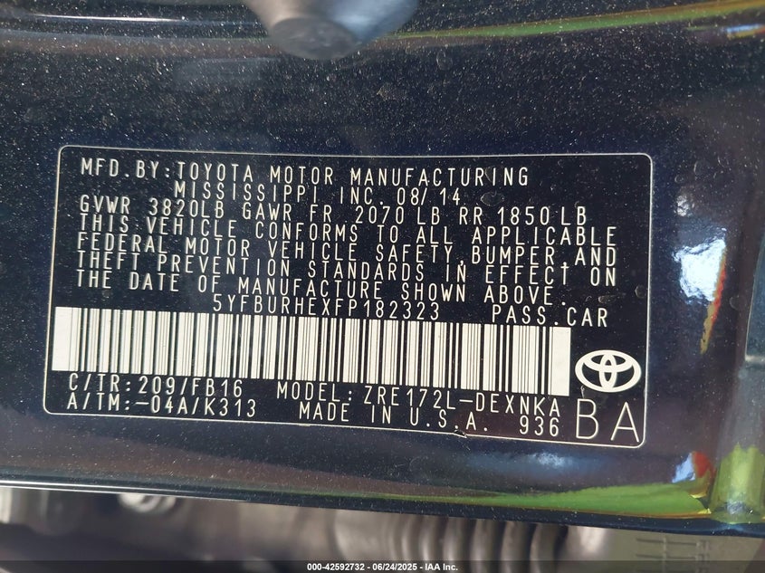 2015 TOYOTA COROLLA LE PLUS - 5YFBURHEXFP182323