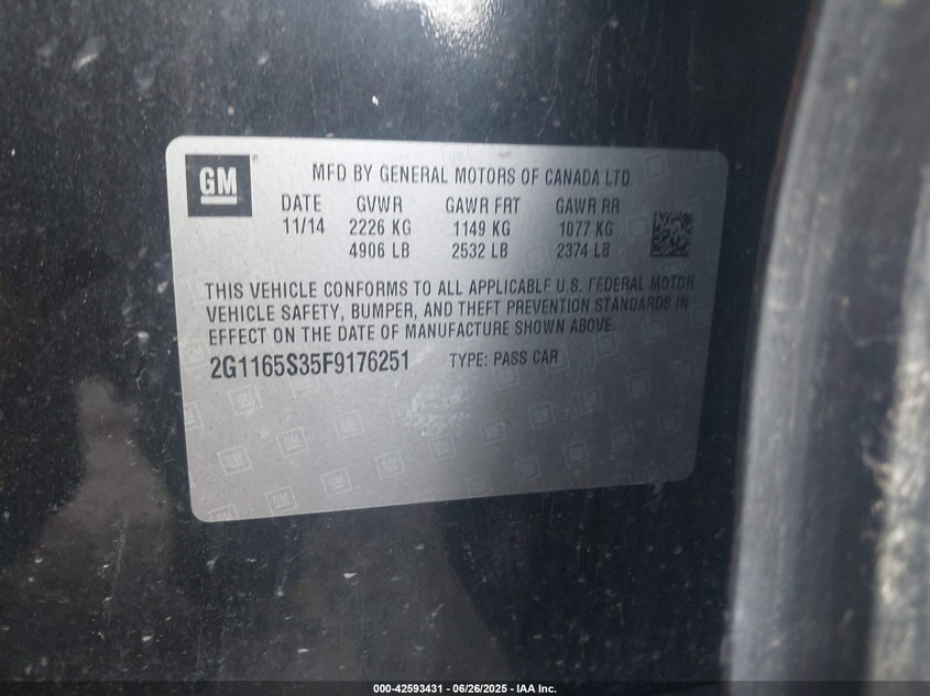 2015 CHEVROLET IMPALA 2LZ - 2G1165S35F9176251