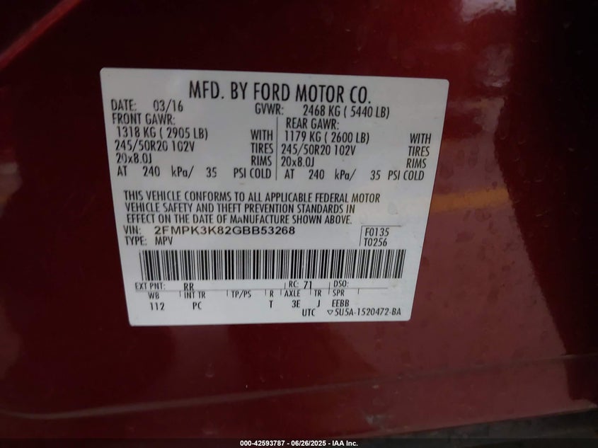 2016 FORD EDGE TITANIUM - 2FMPK3K82GBB53268