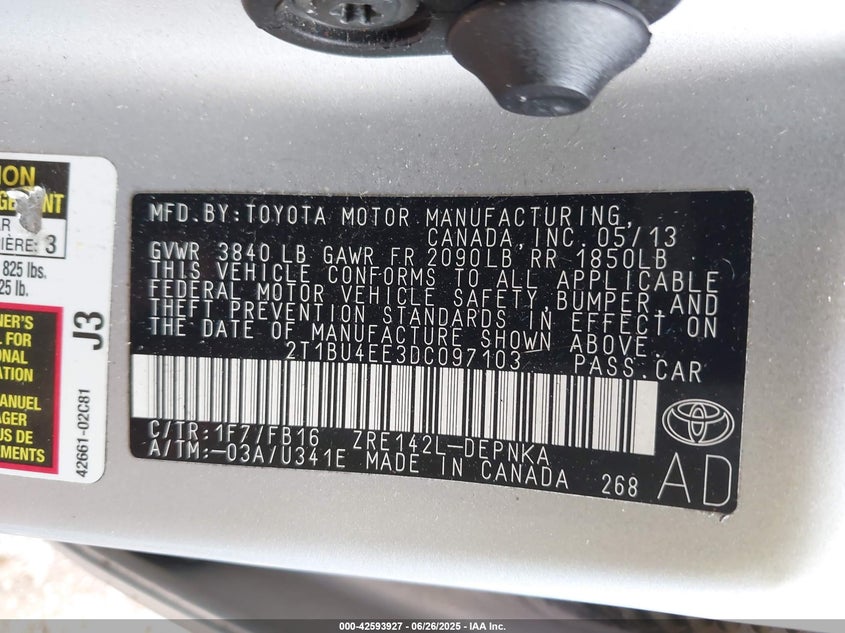 2013 TOYOTA COROLLA LE - 2T1BU4EE3DC097103