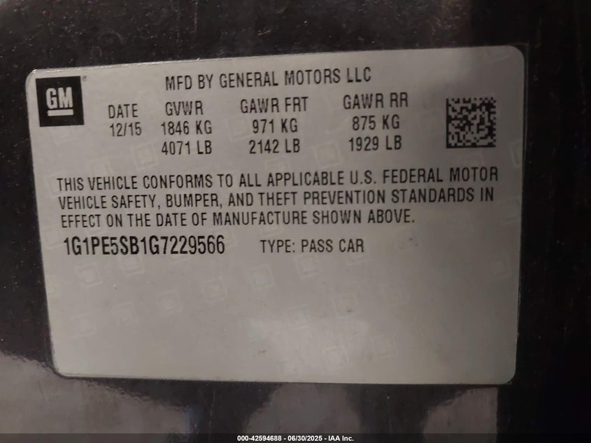 2016 CHEVROLET CRUZE LIMITED 1LT AUTO - 1G1PE5SB1G7229566