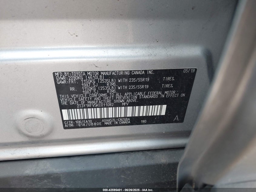 2019 TOYOTA RAV4 LIMITED - 2T3Y1RFV5KC011082