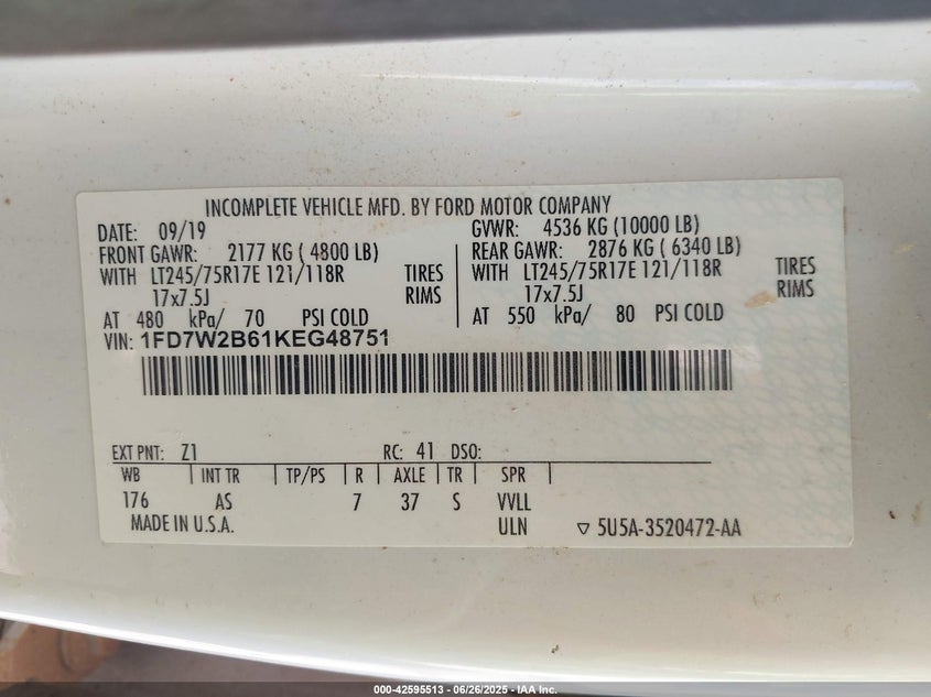 2019 FORD F-250 XL - 1FD7W2B61KEG48751