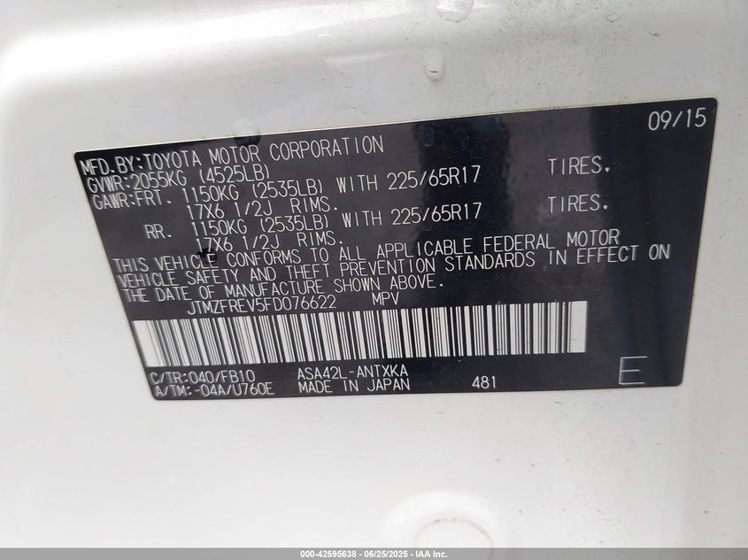 2015 TOYOTA RAV4 LE - JTMZFREV5FD076622