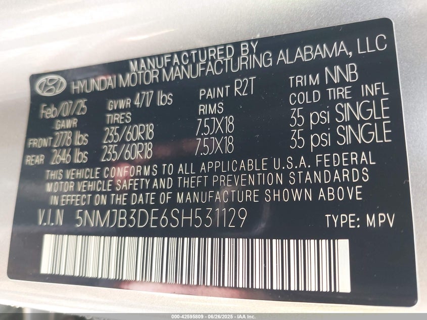 2025 HYUNDAI TUCSON SEL - 5NMJB3DE6SH531129