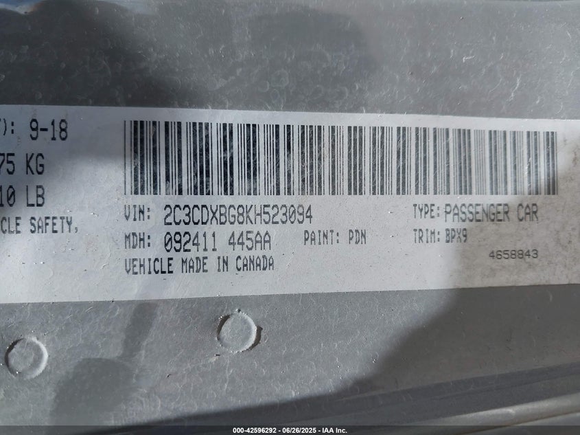 2019 DODGE CHARGER SXT RWD - 2C3CDXBG8KH523094