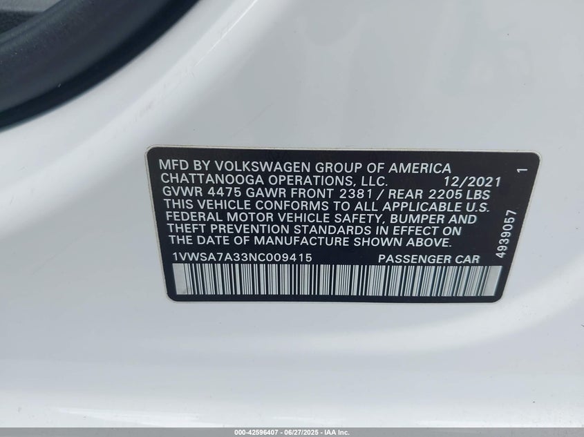 2022 VOLKSWAGEN PASSAT 2.0T SE - 1VWSA7A33NC009415