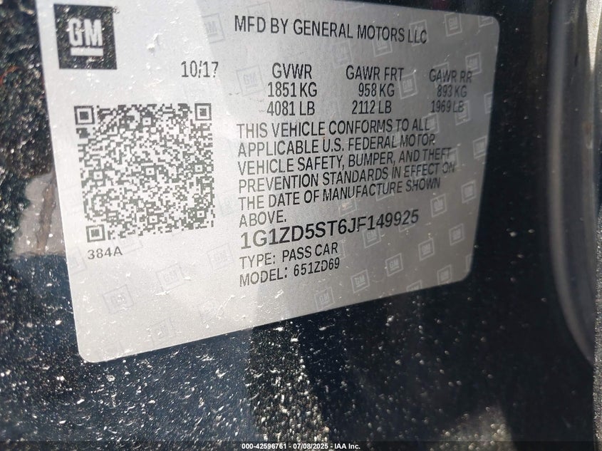 2018 CHEVROLET MALIBU LT - 1G1ZD5ST6JF149925