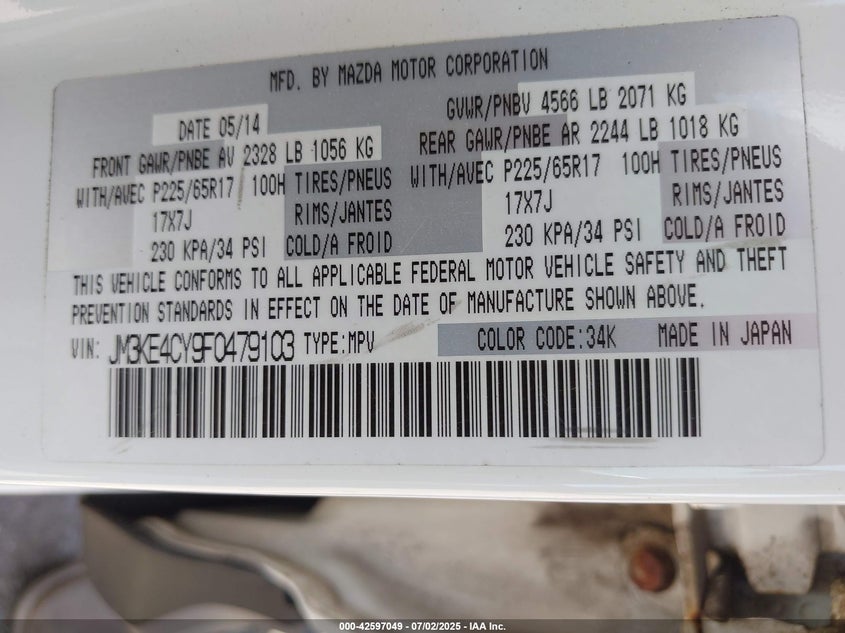 2015 MAZDA CX-5 TOURING - JM3KE4CY9F0479103